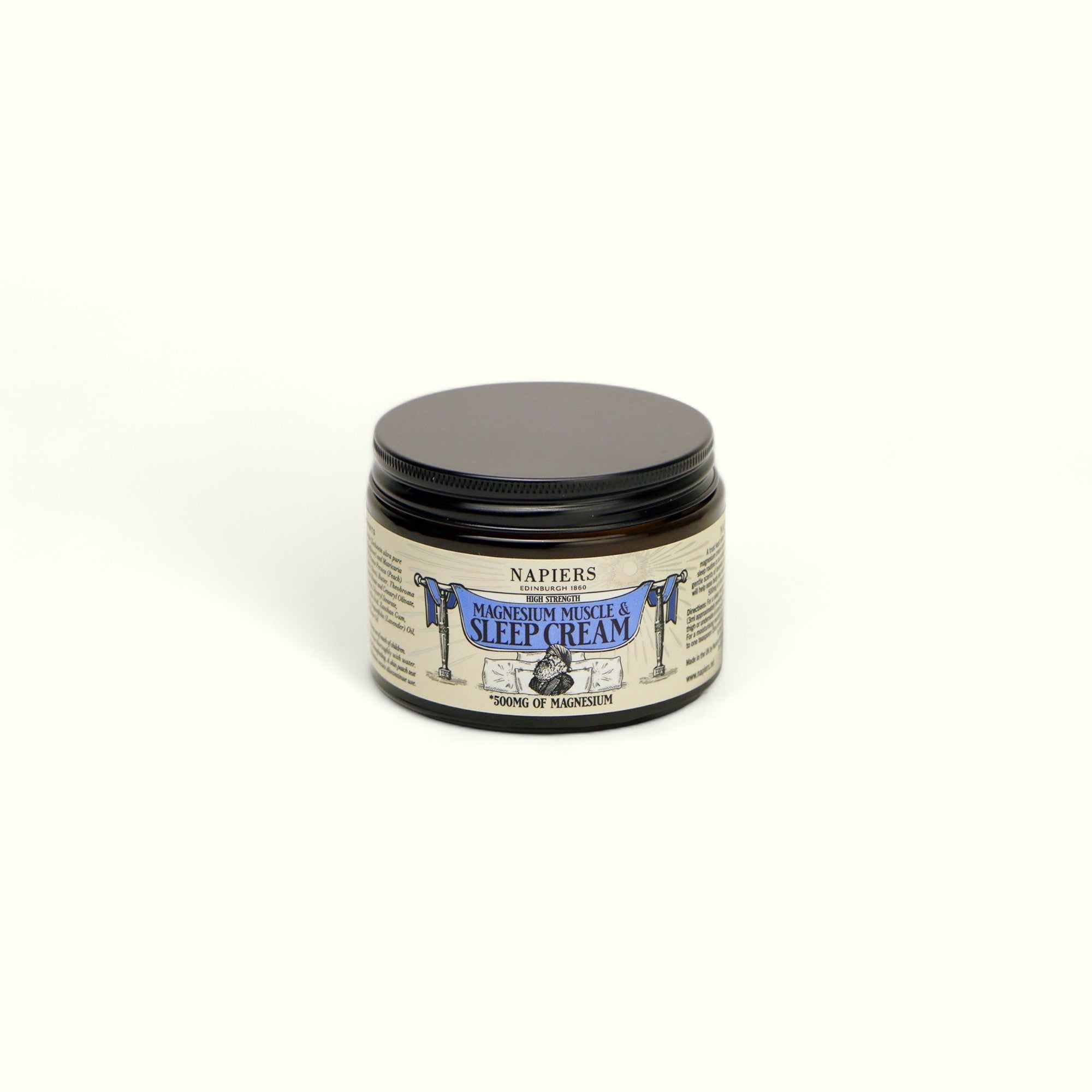 Napiers Magnesium Muscle & Sleep Cream dark jar with 500mg magnesium formula