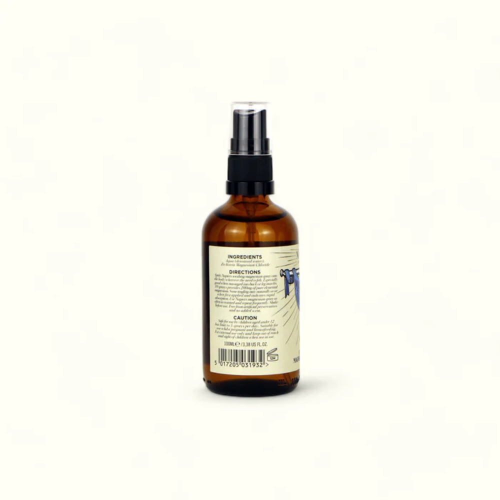 Napiers Magnesium Oil Spray back label showing ingredients, directions and caution information
