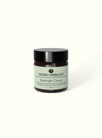 Napiers Eyebright Cream in dark glass jar with black lid and pale green label