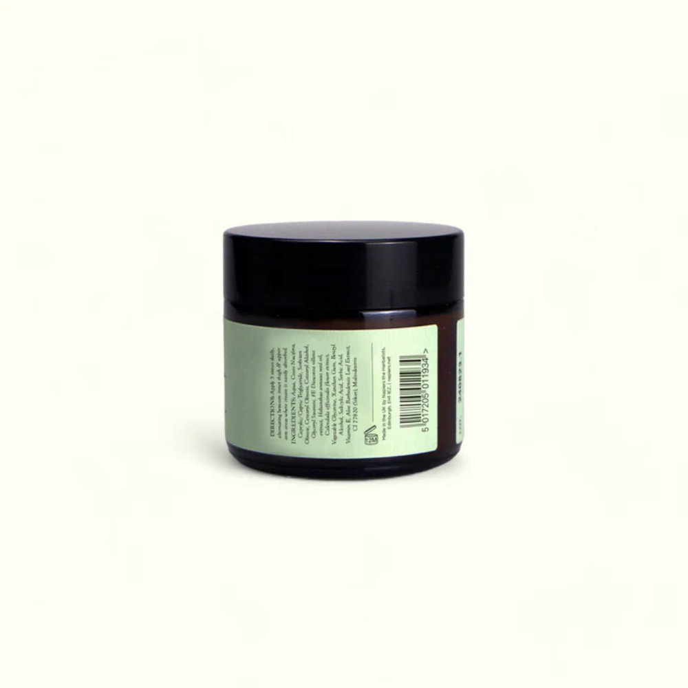 Napiers Wild Yam Cream in dark amber glass jar with black lid and pale green label on cream background