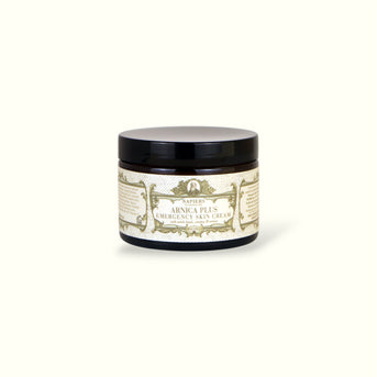 Napiers Arnica Plus Emergency Skin Cream in dark glass jar with decorative cream and gold label