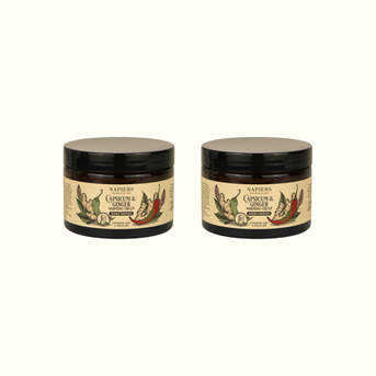 Twin pack of Napiers Capsicum and Ginger Double Strength Warming Cream jars side by side