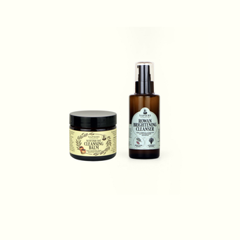 Napiers Cleansing Duo with Scottish Oat Cleansing Balm jar and Rowan Brightening Cleanser spray bottle