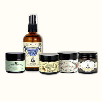 Napiers Easter Bestsellers Bundle: Wild Yam Skin Cream, Magnesium Oil, Frankincense Night Nourish Cream, Skin Lightening Cream, Cleansing Balm