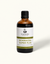 Napiers Echinacea Super Plus Compound 100ml amber glass bottle with black cap and white label featuring founder portrait