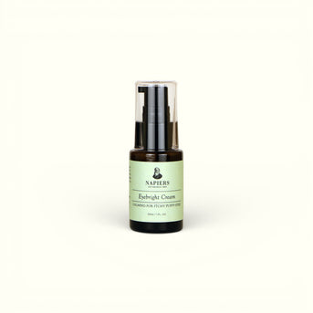Napiers Eyebright Cream pump bottle format with pale green label and black pump dispenser