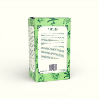 Napiers Gardeners Sporty Tea back of box showing directions, ingredients, cautions and barcode