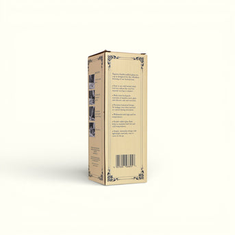 Napiers Double-Walled Glass Tea Cup packaging back panel with product features and material information