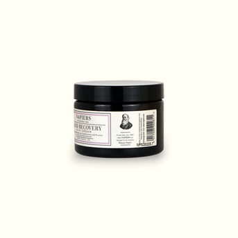 Side view of Napiers Hand Recovery Cream jar with product label and barcode visible