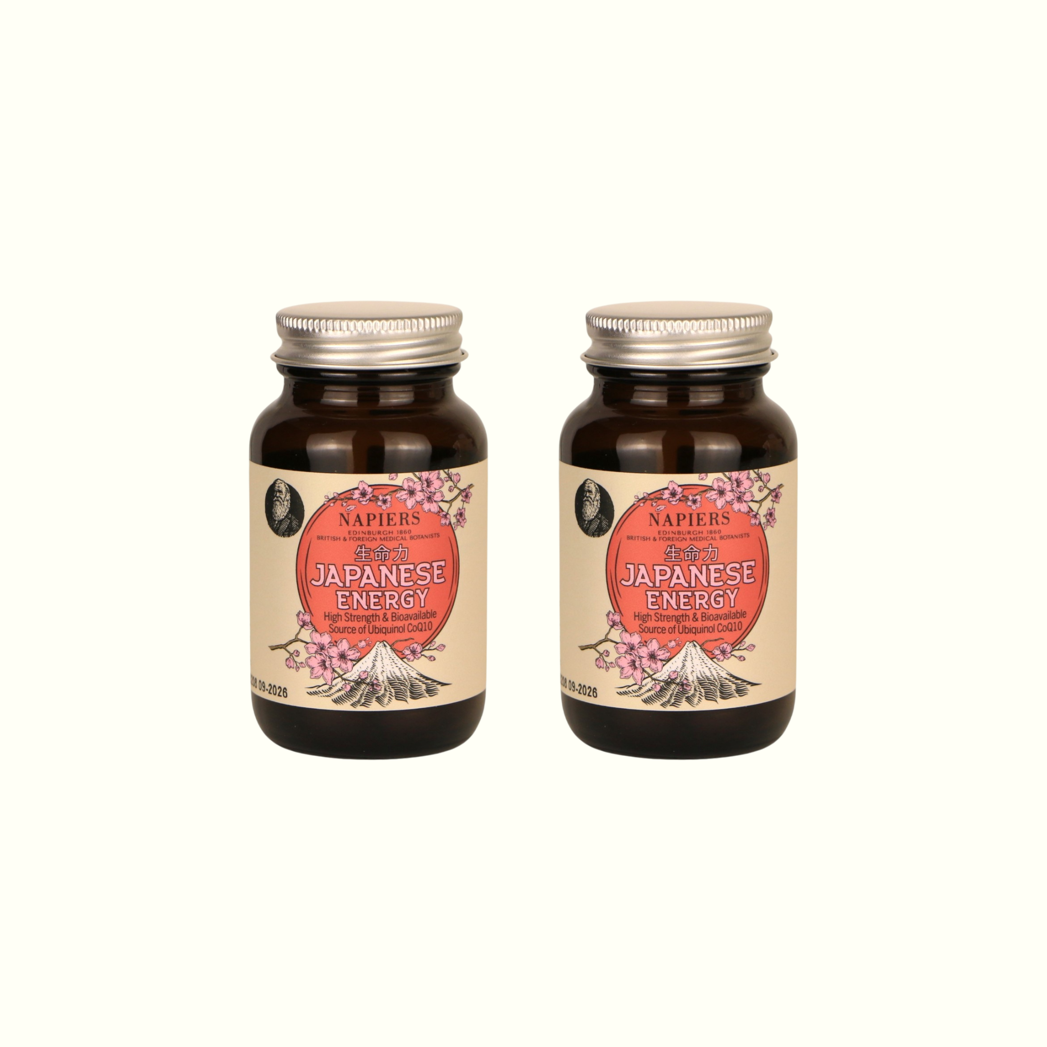 Twin pack of Napiers Japanese Energy high strength bioavailable CoQ10 ubiquinol bottles
