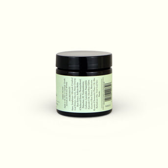 Side view of Napiers Lavender & Chamomile Rejuvenating Gel jar displaying ingredients list on pale green label