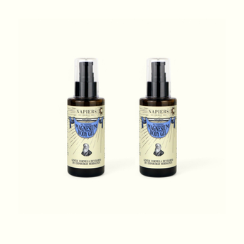 Two Napiers All Natural Magnesium Body Gel bottles with identical cream and blue labels and black pump dispensers