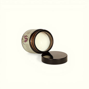 Open Napiers Speedwell night cream jar revealing rich cream texture with black lid displayed separately