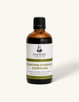 Napiers Plantain & Eyebright Compound 500ml amber glass bottle with black cap and white label featuring Edinburgh 1860 branding