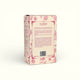 Back of Napiers Rosy Calm Tea box showing ingredients, directions, cautions, and product information on cream label with pink rose design.