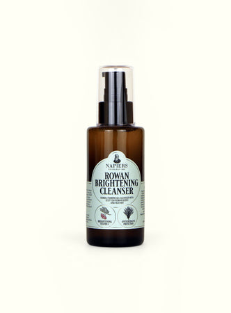 Napiers Rowan Brightening Cleanser in amber glass bottle with black spray pump and label