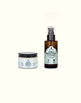 Napiers Rowan Brightening & Nourishing Duo with cleansing gel and moisture formula jars displayed together
