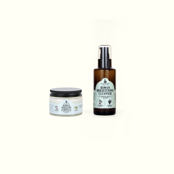 Napiers Rowan Brightening & Nourishing Duo with cleansing gel and moisture formula jars displayed together