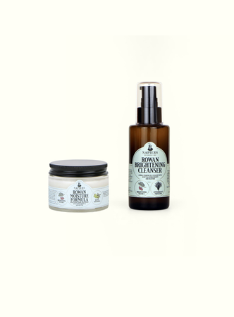 Napiers Rowan Brightening & Nourishing Duo with cleansing gel and moisture formula jars displayed together