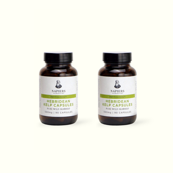 Twin pack of Napiers Seagreens Hebridean Kelp Capsules 500mg bottles with 15% savings offer