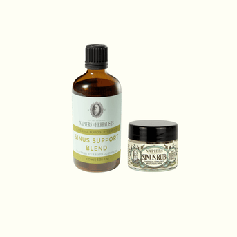 Napiers Sinus Support Bundle with amber tincture bottle and herbal rub cream jar