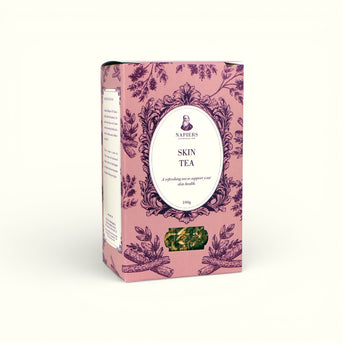 Napiers Skin Tea loose herbal tea box showing front and side panel with directions and ingredients