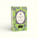 Napiers Summertime Tea 100g box angled view showing lime green packaging with purple botanical designs and loose herb window