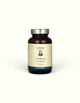 Napiers Vegan Vitamin D3 2000IU bottle with cream label, dark glass container, 60 capsules