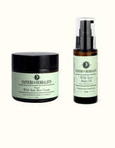 Napiers Wild Yam Duo featuring 60ml Skin Cream jar and 50ml Body Oil pump bottle with pale green labels