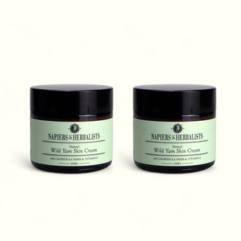 Twin pack of two Napiers Wild Yam Skin Cream 60ml jars with pale green labels and black lids