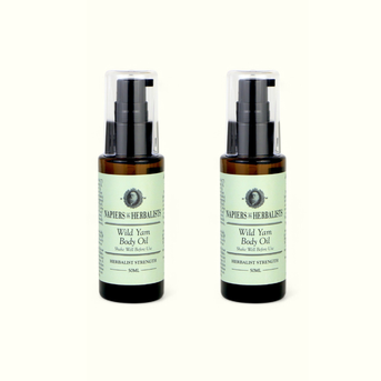 Twin pack of two Napiers Wild Yam Body Oil 50ml bottles with pale green labels and pumps